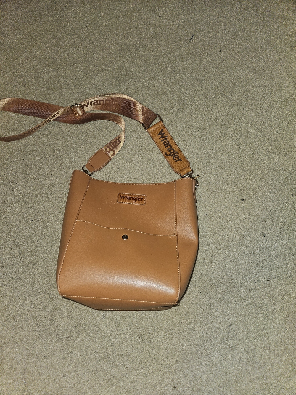 Wrangler Cognac Tan Crossbody Bag with Logo Strap